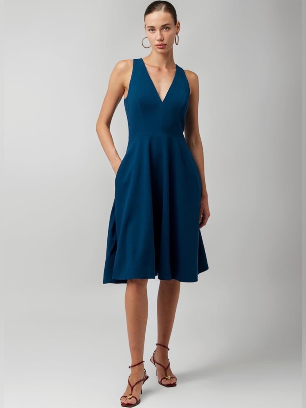 Dress the Population Dress Catalina Peacock Blue Teal V-Neck Large L